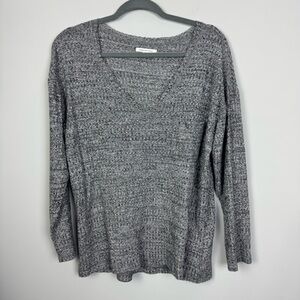 AMERICAN EAGLE | Heathered Gray V-Neck Waffle Knit Top Women’s Size Medium
